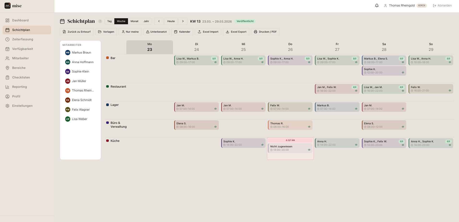 Schichtplan mit Wochenansicht